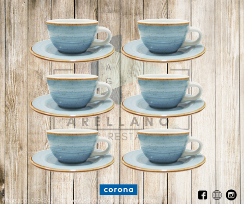 Set 6 Tazas de Té Corona Porcelana Artisan Mar